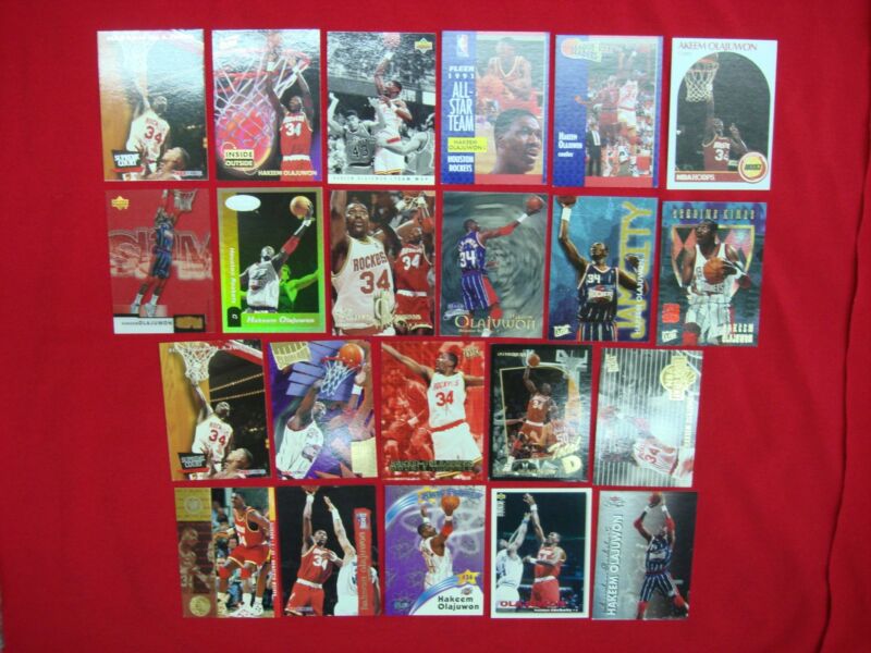 Hakeem Olajuwon basketball card lot of 22 cards, including premiums, inserts and acetate.