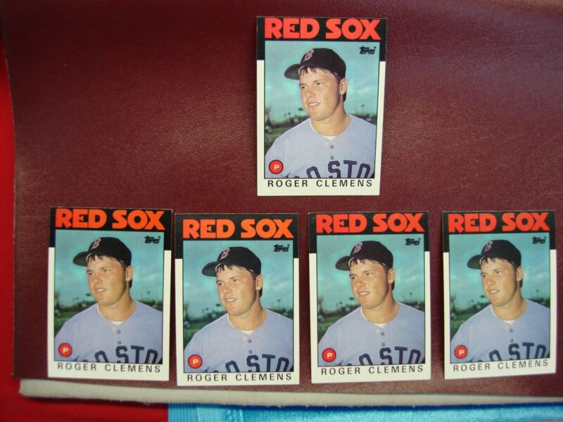 Set of five (5) vintage 1986 Topps Roger Clemens Boston Red Sox baseball cards