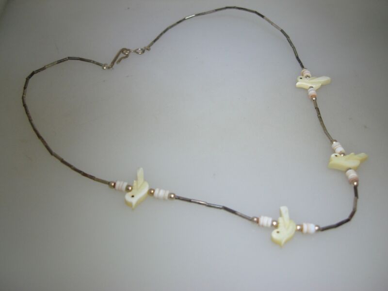 Vintage Native American liquid silver bird fetish necklace