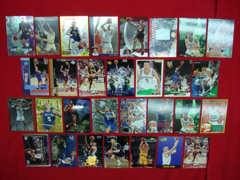 Jason Kidd basketball card collection featuring 30 cards