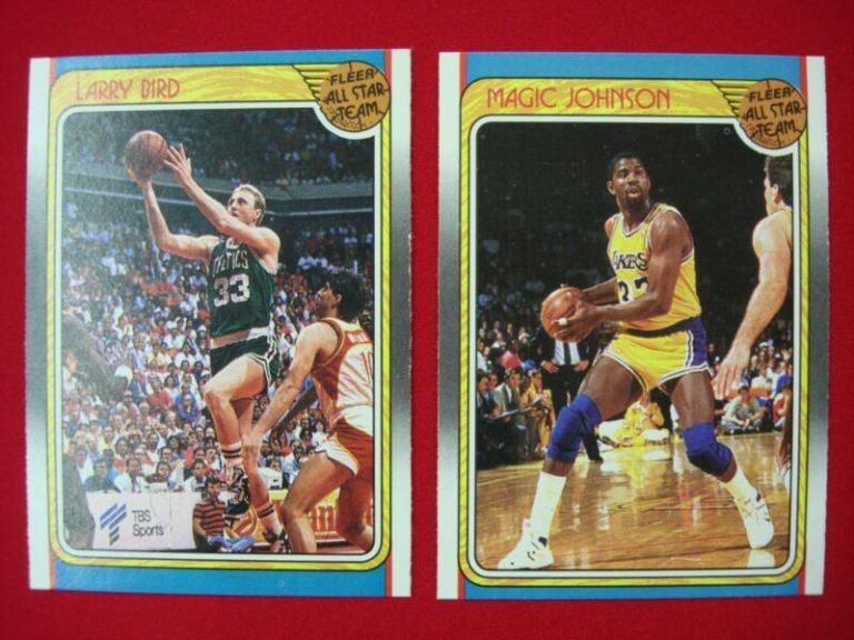 1988-89 Fleer Basketball Cards: Magic Johnson #123 & Larry Bird #124