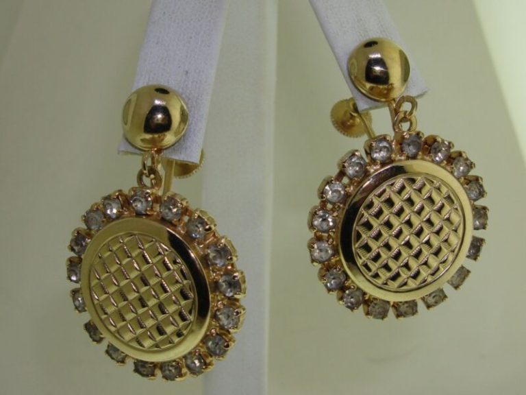 Vintage 1950s Coro Gold Tone Rhinestone Dangle Earrings