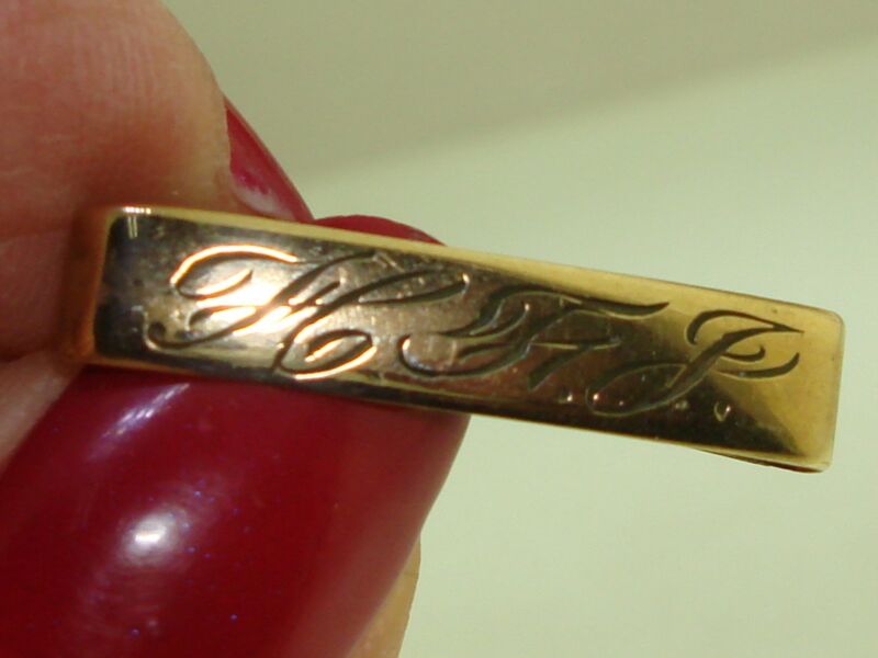 Antique gold-filled engraved lingerie pin with H.F.J. initial, estate find