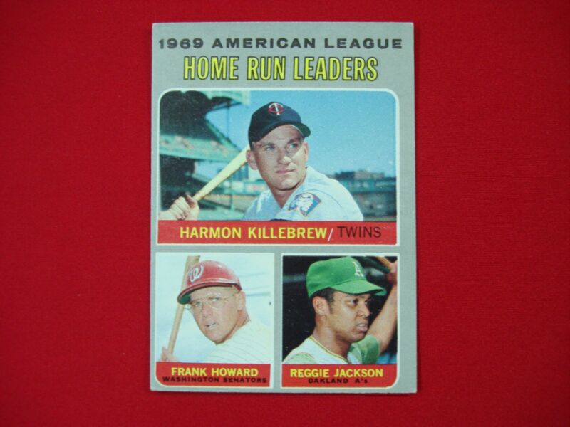 1970 Topps AL Home Run Leaders #66 baseball card featuring Harmon Killebrew, Frank Howard, and Reggie Jackson