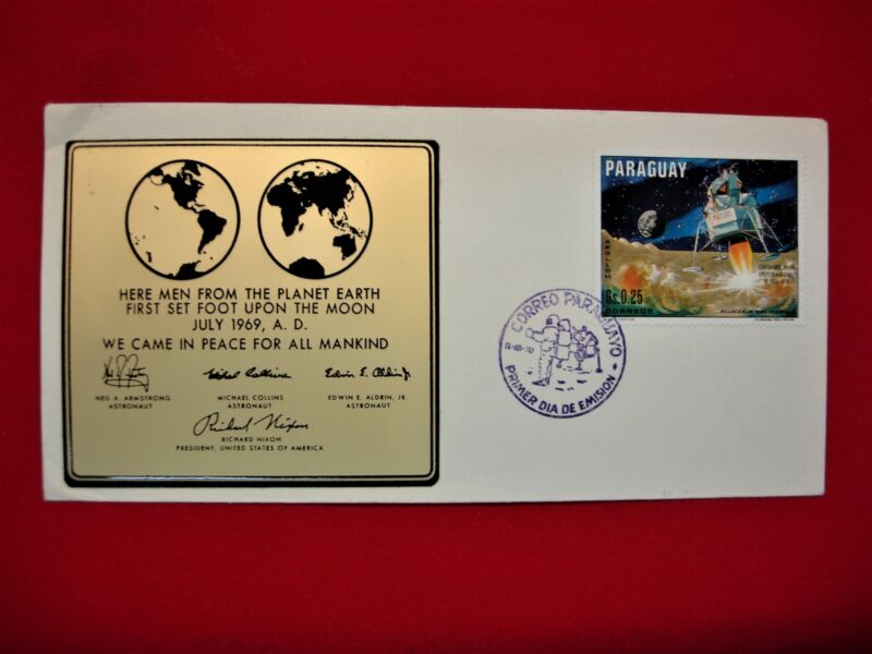 Paraguay Man on the Moon stamp and lunar lander plate replica envelope