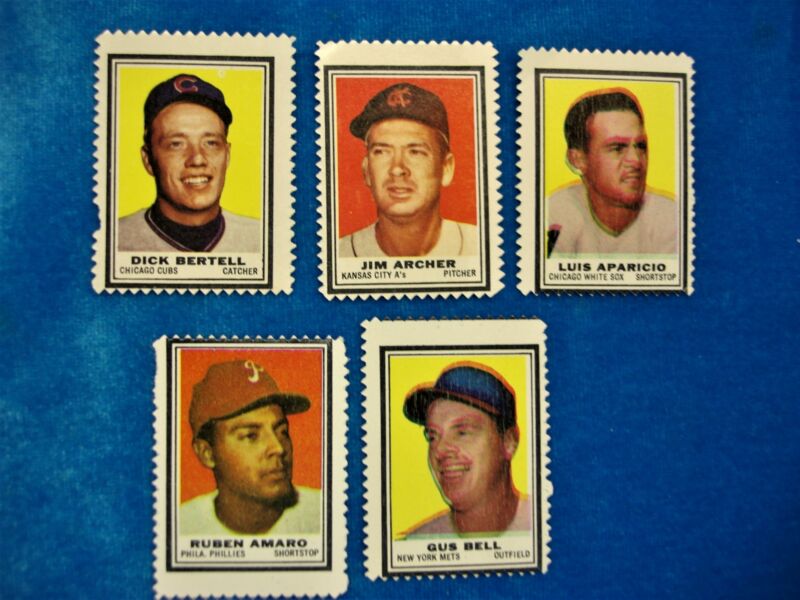Five (5) original 1962 Topps Baseball Stamps, collectible lot