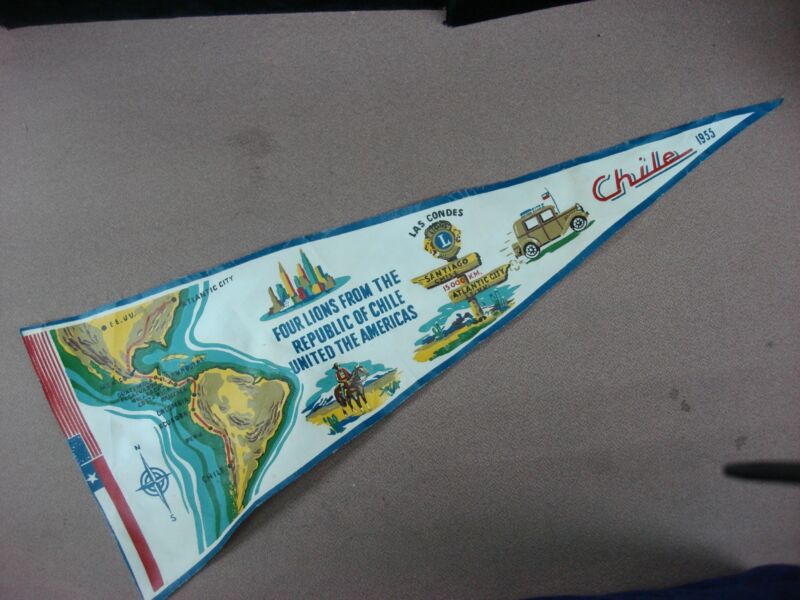 Vintage 1955 Lions Club International Silk Flag Pennant