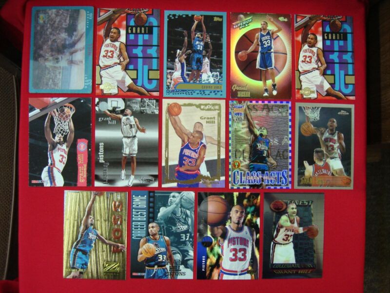 Grant Hill basketball card collection featuring rookies, inserts, and a Super Boss Parallel.