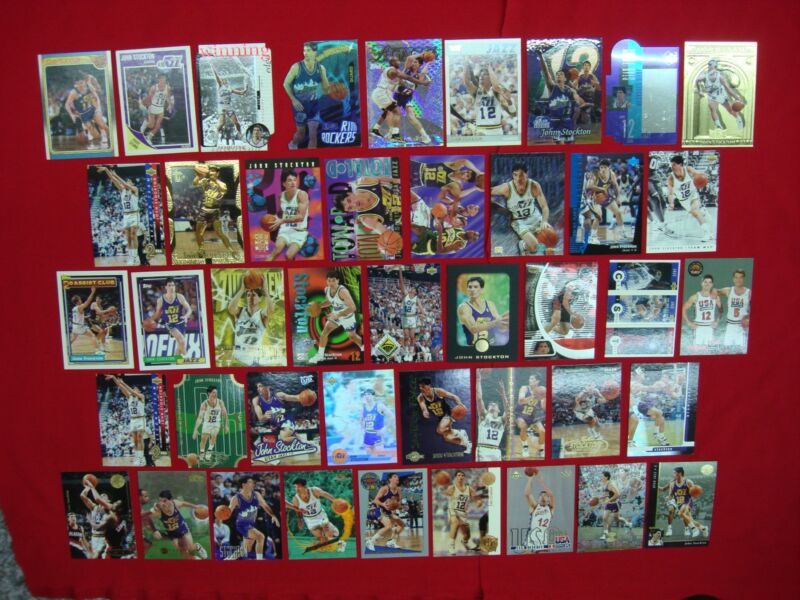 John Stockton basketball card collection, featuring rookies, premiums and parallels.
