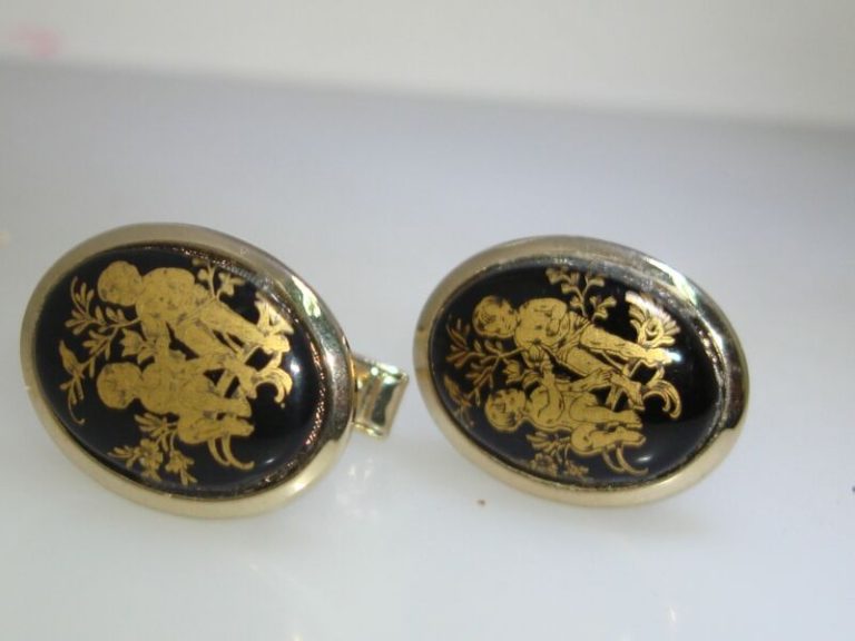 Vintage black and gold glass Gemini cufflinks