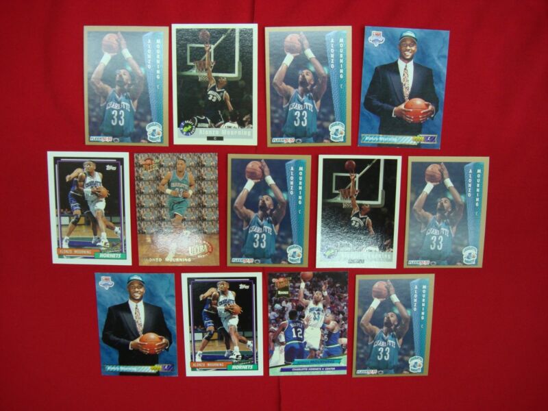 Alonzo Mourning rookie basketball cards from Fleer, Classic, Upper Deck, Topps, and Ultra.