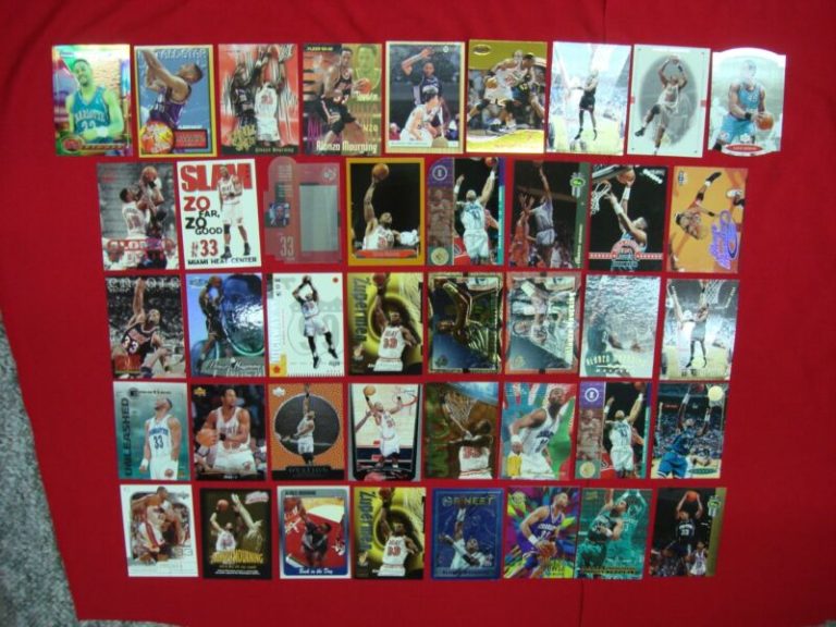 Alonzo Mourning basketball card collection, featuring 41 cards of rookies, parallels, inserts, and premiums.