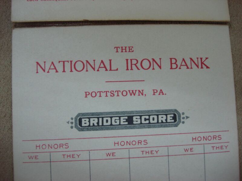 Vintage 1928-1929 National Iron Bank Bridge Score Tablet