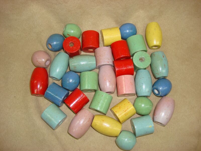 Vintage 1940s wooden toy beads, assortment of shapes and sizes