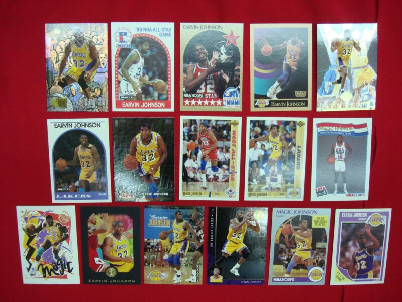 16 Magic Johnson basketball cards, premiums & inserts