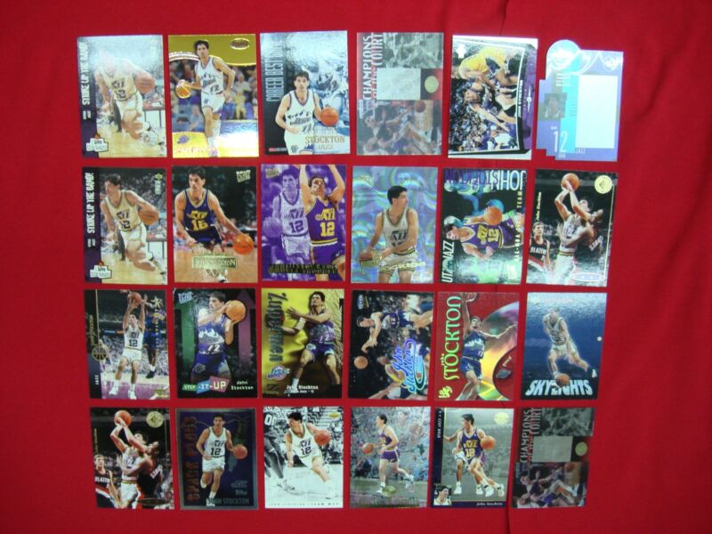 John Stockton basketball card lot featuring premiums, inserts, and die-cuts
