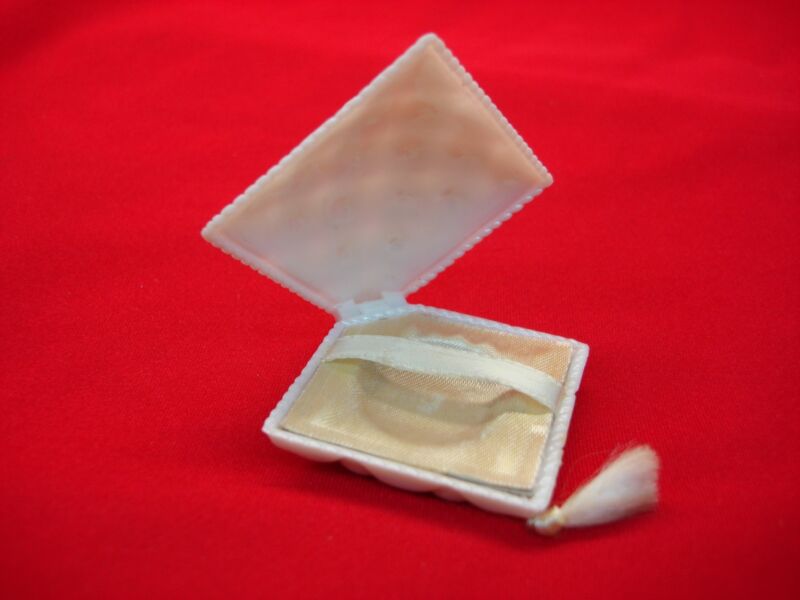 Vintage celluloid ring box, hinged top, wedding band storage