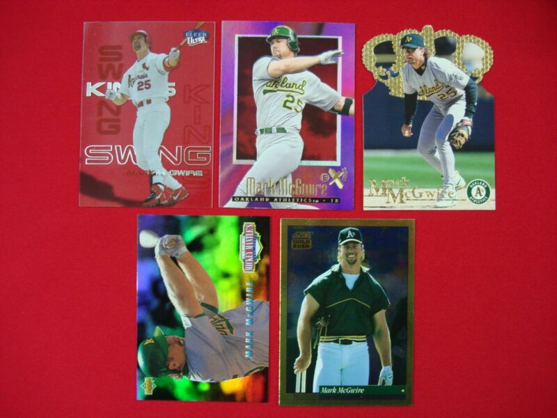 Mark McGwire baseball card lot featuring premium inserts, die-cuts, and parallel cards from his time with the Oakland Athletics and St. Louis Cardinals.