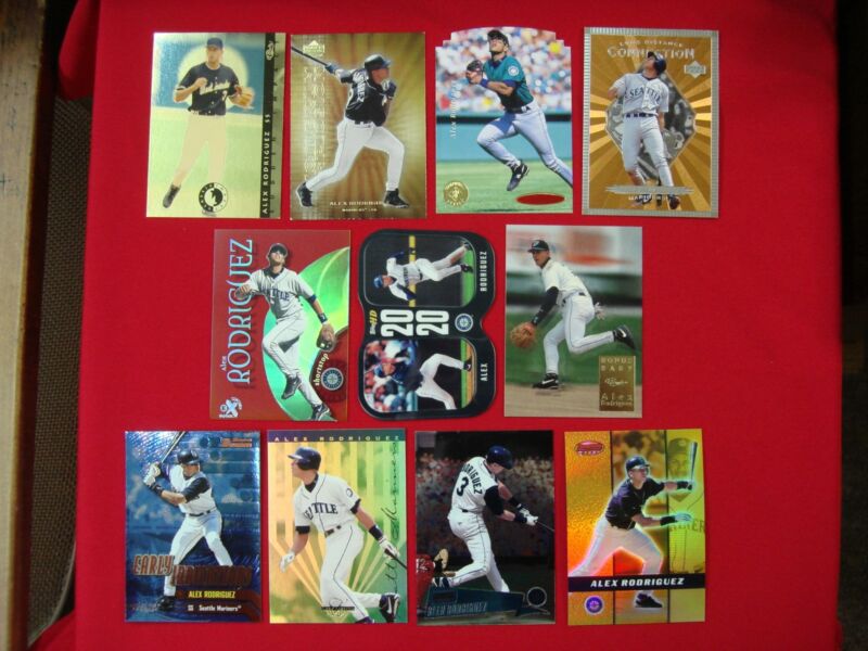 Collection of 11 Alex Rodriguez baseball cards, including rookies, premiums, and inserts