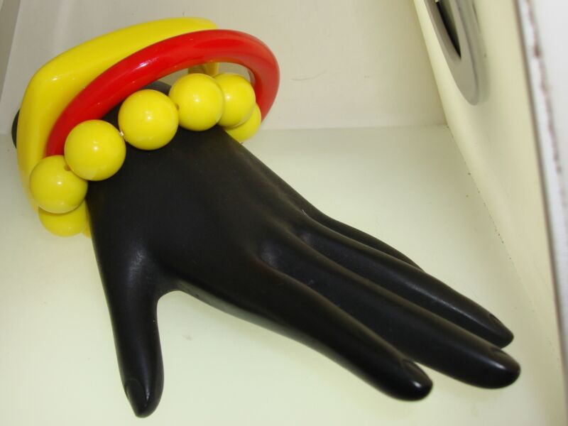 3-Piece Lucite Bangle & Beaded Bracelet Set - Red, Yellow