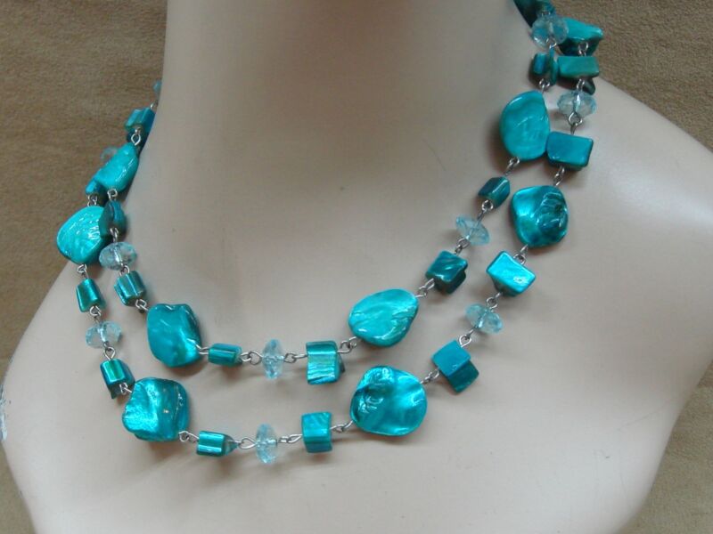 Blue mother-of-pearl and crystal choker necklace