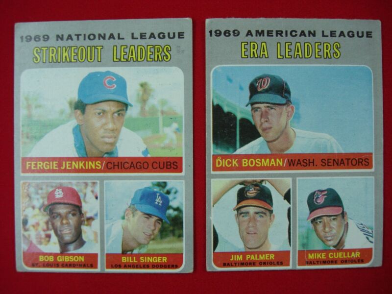 1970 Topps baseball cards featuring Jim Palmer and Fergie Jenkins & Bob Gibson