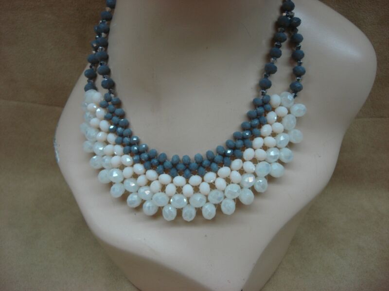 Vintage A.B. Gray faceted bead bib necklace in gray, pink, and white