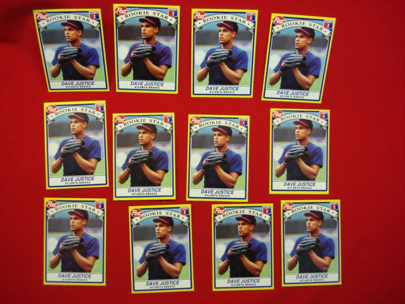 12x 1991 Dave Justice Rookie Cards - Post Cereal - Near Mint Condition