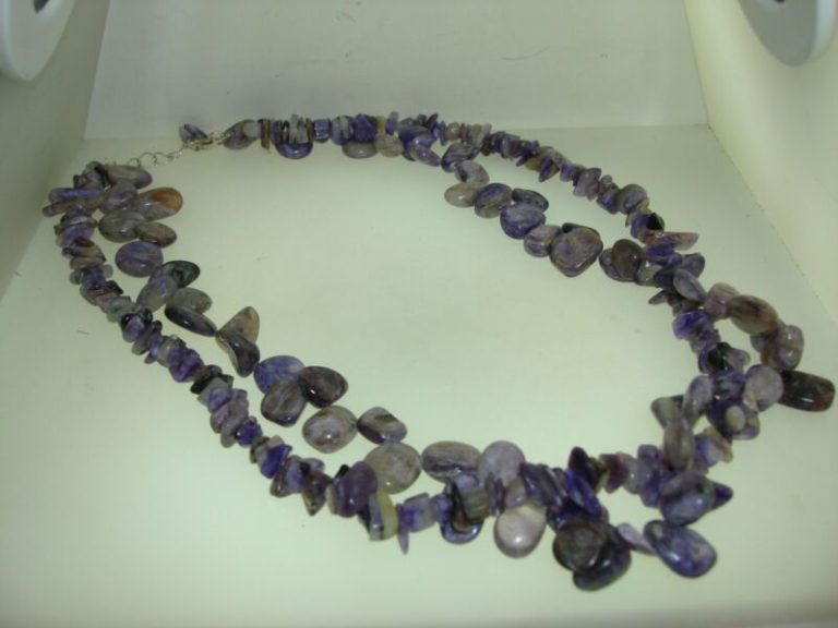 Genuine Charoite Necklace | Sterling Silver Double Strand, 18 Inch (Adjustable)