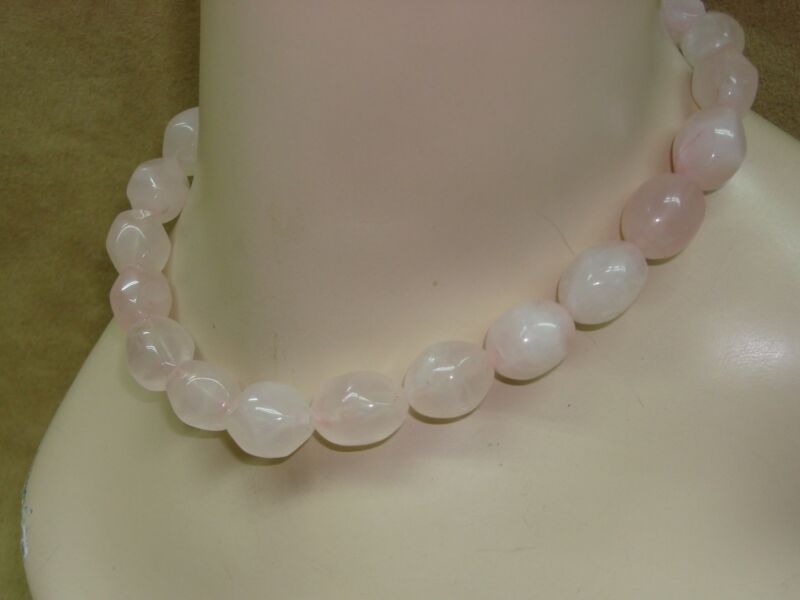 Genuine rose quartz choker necklace, estate find, adjustable