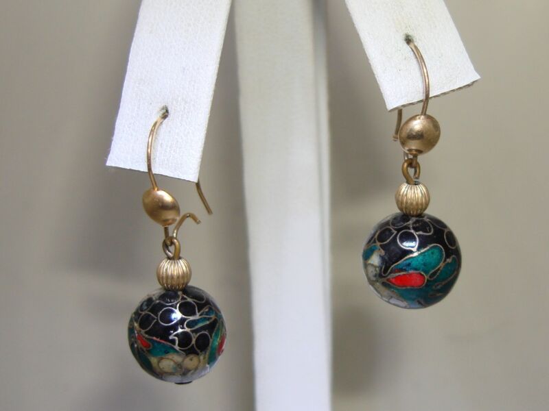 Vintage guilloche enamel dangle earrings