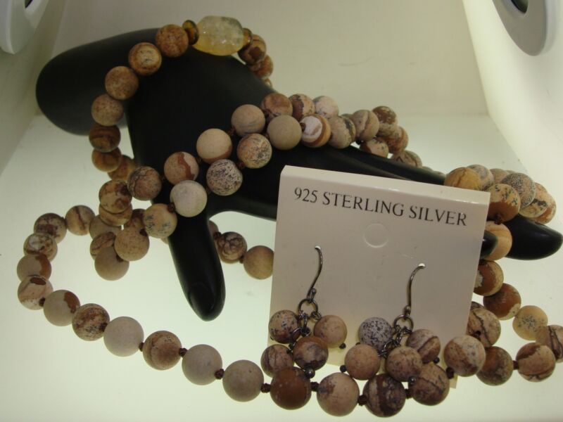 Raw Picture Jasper Necklace, Bracelet & Earrings Set in Sterling Silver