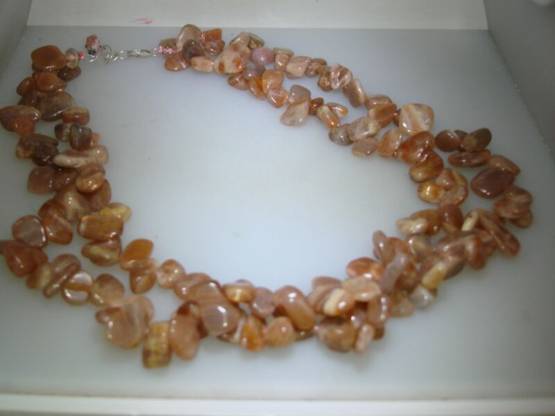 Genuine shaded moonstone 2-strand sterling silver necklace