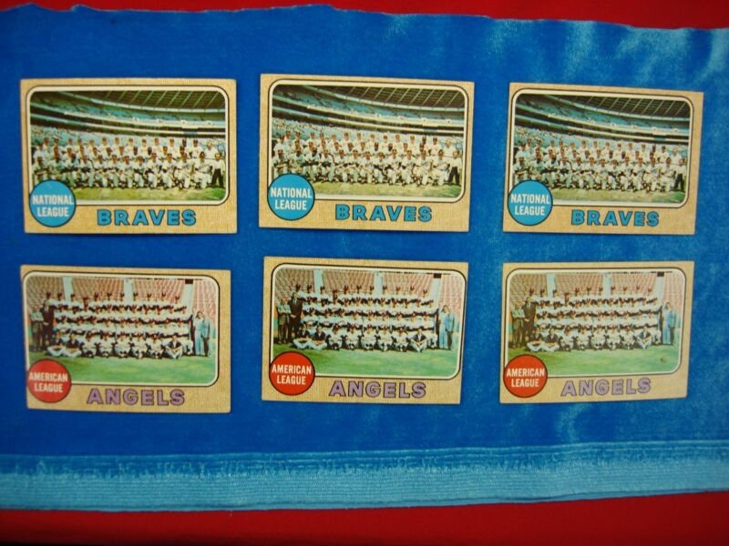 Vintage 1968 Topps baseball cards featuring the Atlanta Braves and California Angels.