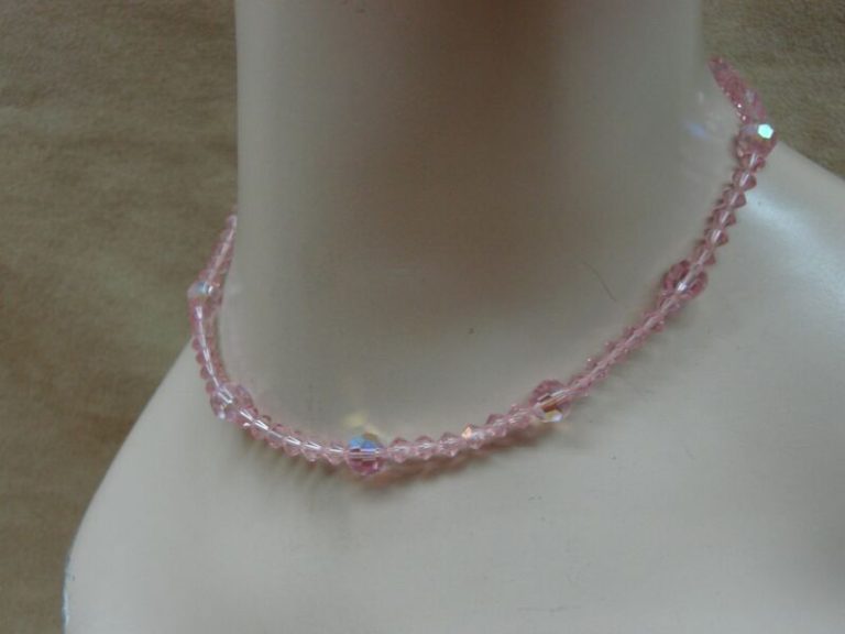 1970s pink crystal choker necklace with AB beads