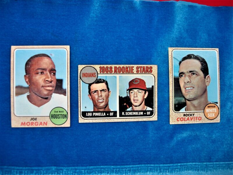 Vintage 1968 Topps baseball cards featuring a rookie card, Rocky Colavito (#99), and Joe Morgan (#144)