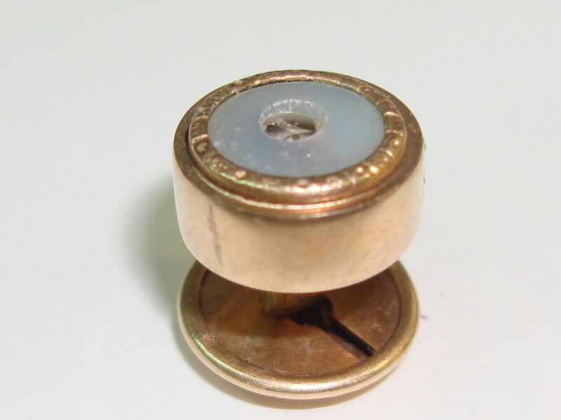 Antique rose gold shirt stud with mother of pearl, patented in 1883