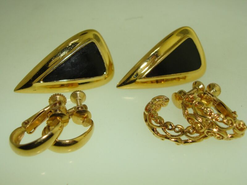 Vintage Napier gold-tone clip-on earrings set (3 pairs) from the 1970s and 1980s.
