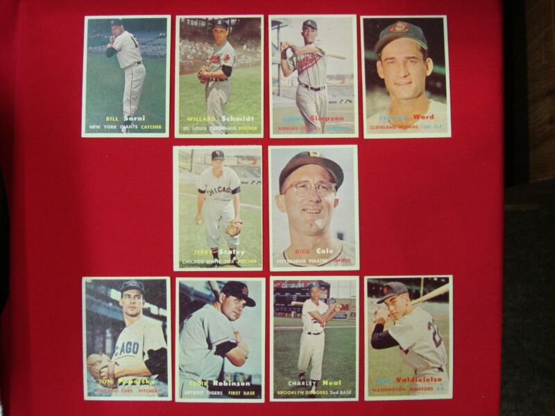 Lot of 10 vintage 1957 Topps baseball cards in excellent condition from the 1980s