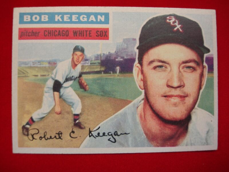 Vintage 1956 Topps baseball card of Bob Keegan, pitcher for the Chicago White Sox. Card #54.