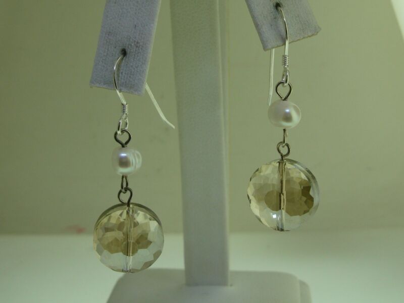 Sterling Silver Freshwater Pearl & Smoky Quartz Dangle Earrings