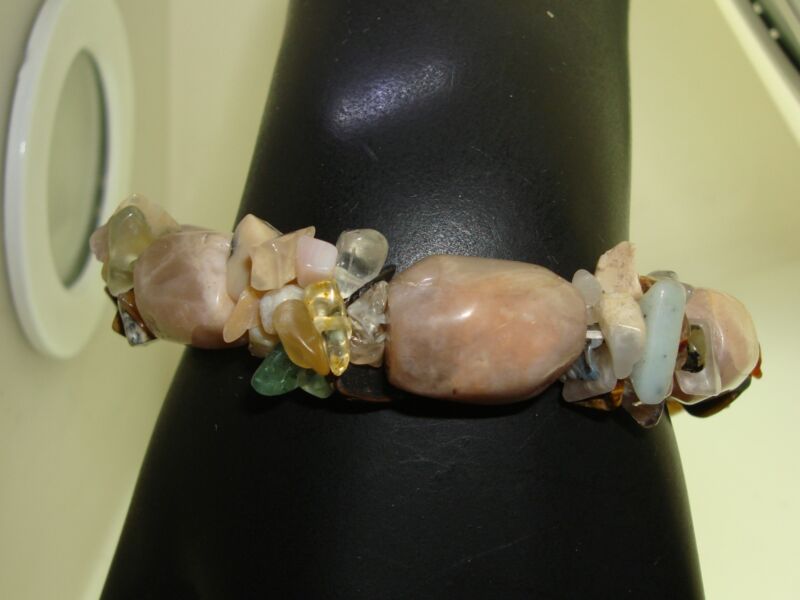 Genuine gemstone and jasper druzy stretch bracelet
