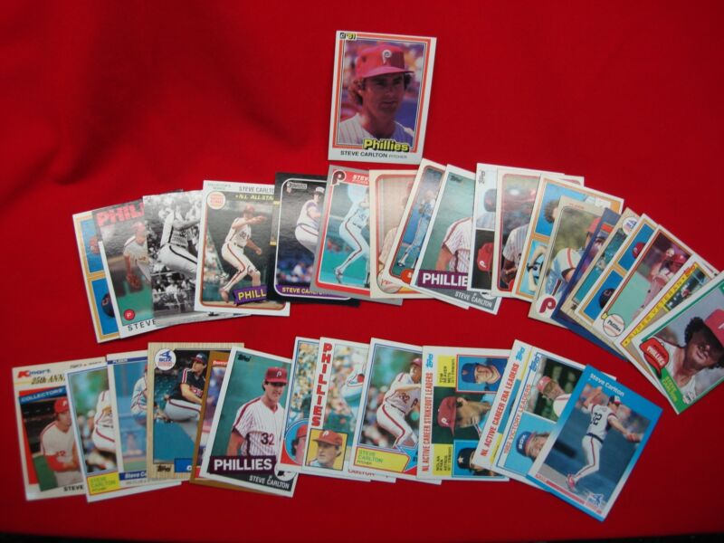 Vintage baseball card lot of 30 Steve Carlton Phillies trading cards in nice condition.