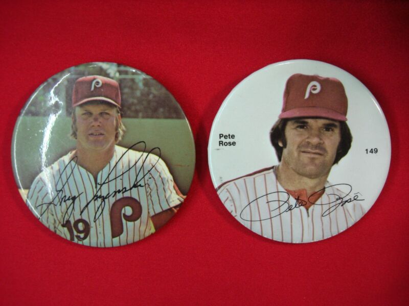 Vintage Pete Rose and Greg Luzinski Philadelphia Phillies pinback buttons