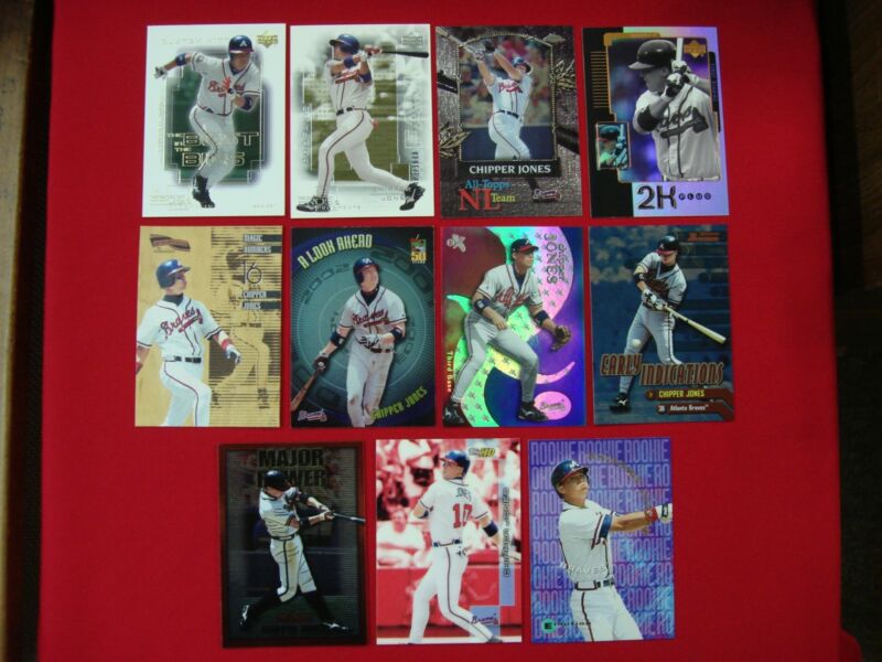 Chipper Jones baseball card lot with rookie, serial numbered, insert and premium cards