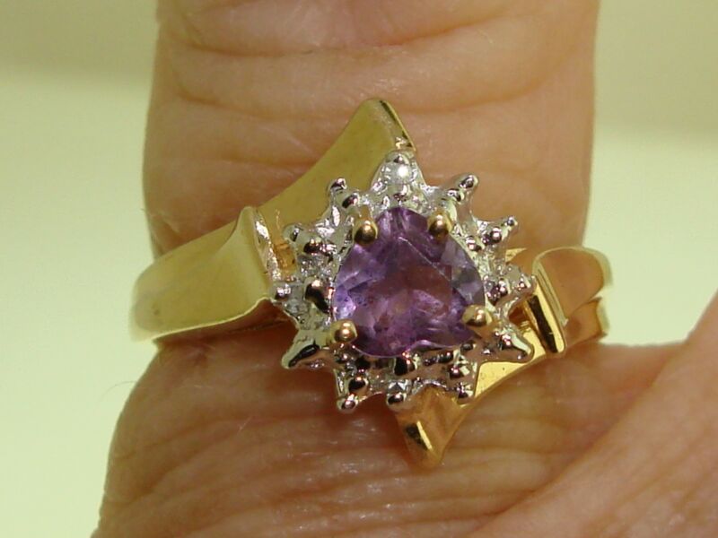 10K Gold Heart Amethyst & Diamond Accent Ring