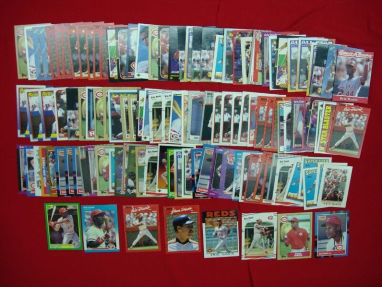 Collection of over 100 Eric Davis Cincinnati Reds baseball cards, including early issues, inserts, and unique oddities.