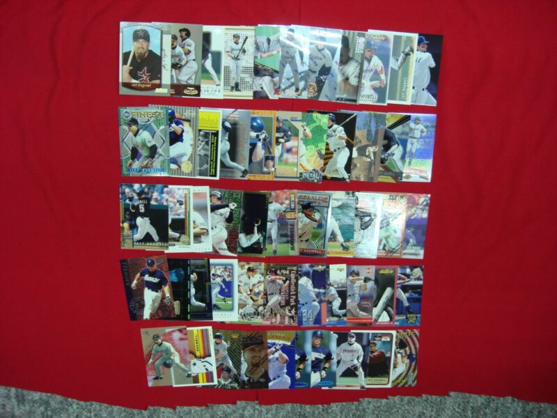 Collection of 50 unique Jeff Bagwell baseball cards, including parallels, inserts, and premiums