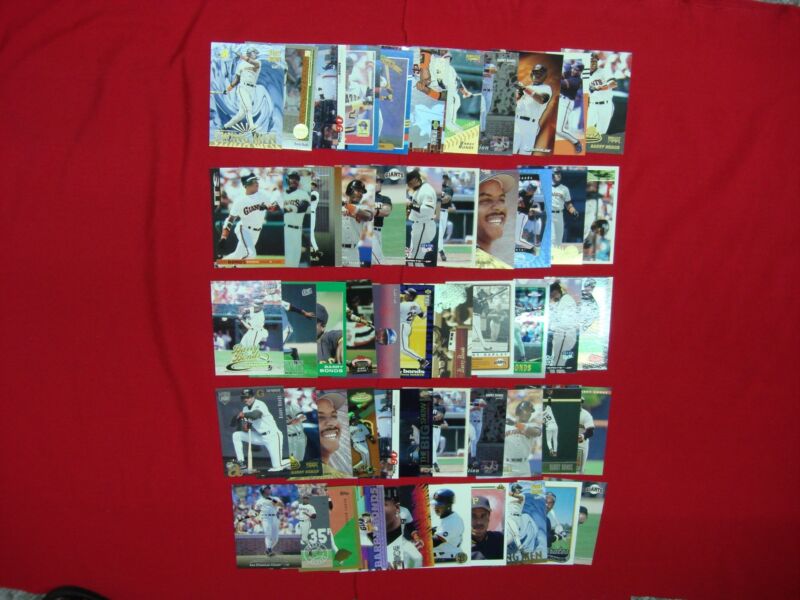 Barry Bonds baseball card lot of 50 unique cards including parallels, inserts, and premiums