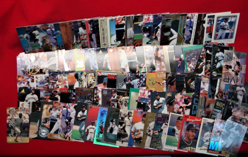 Barry Bonds baseball card collection featuring over 100 cards from his time with the San Francisco Giants